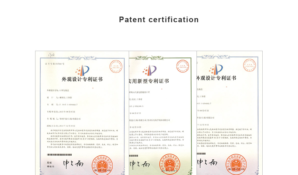 the patent certificate of sunna mask